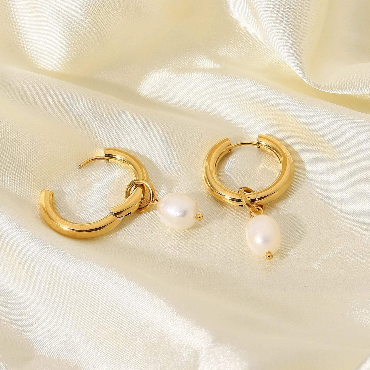 18k banhado a ouro de aço inoxidável de água doce pérola pingente huggie brincos para festa feminino jóias acessórios