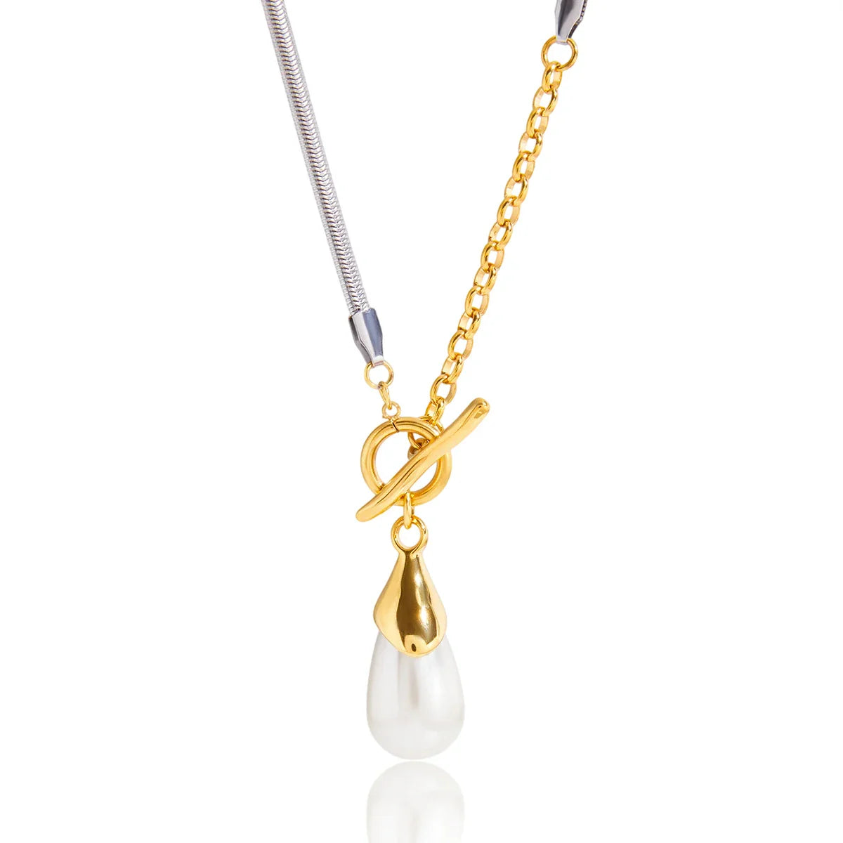 Youthway elegante imitação de pérola pingente cor misturada corrente colar para mulheres vintage 18k banhado a ouro colar de aço inoxidável