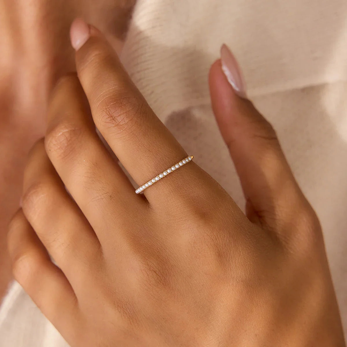 Youthway elegante imitação de pérola anéis para mulheres minimalista 18k banhado a ouro anéis de aço inoxidável simples moda jóias presente