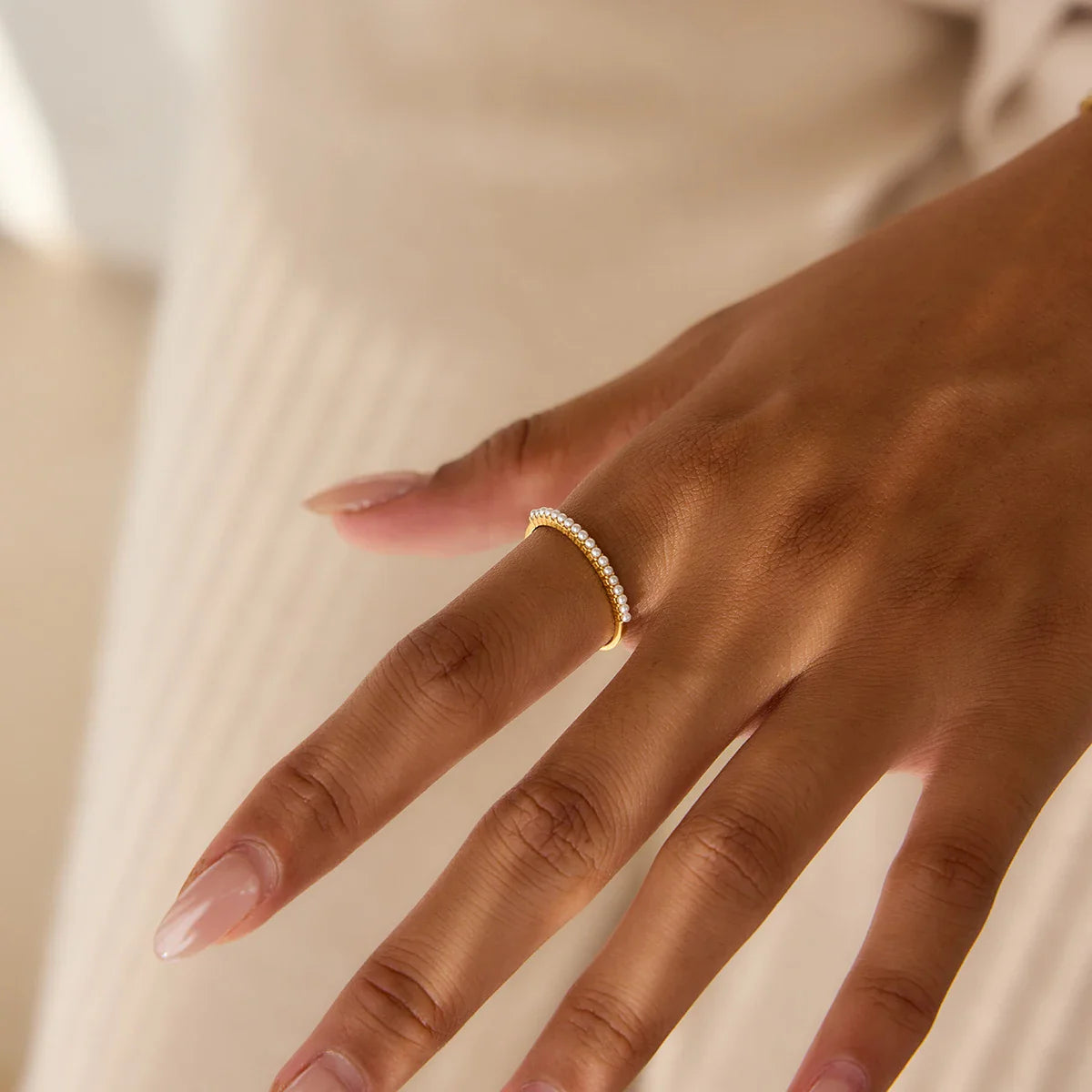 Youthway elegante imitação de pérola anéis para mulheres minimalista 18k banhado a ouro anéis de aço inoxidável simples moda jóias presente