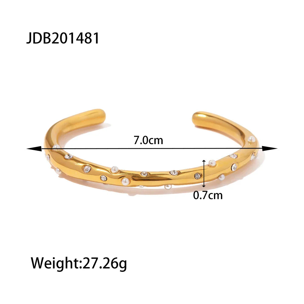 Pulseira Geométrica Pérola Zircônia Aço Inox