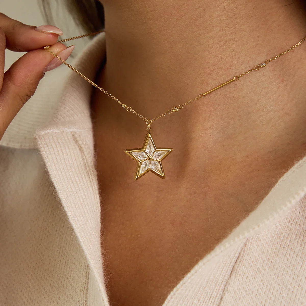 Youthway delicado zircão estrela pingente colar para mulher minimalista 18k ouro pvd banhado a aço inoxidável colar moda jóias