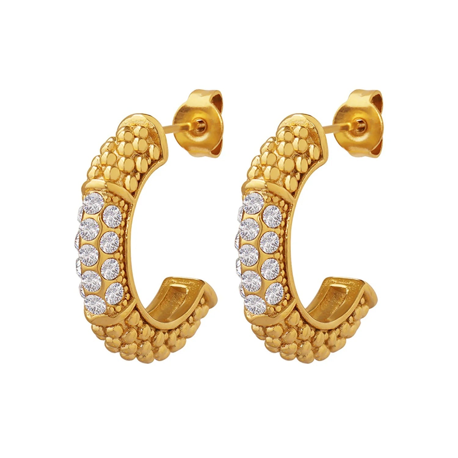 Brincos de aço de titânio com zircônia incrustada estilo francês para mulheres, aço inoxidável polido fino banhado com brinco de ouro 18K