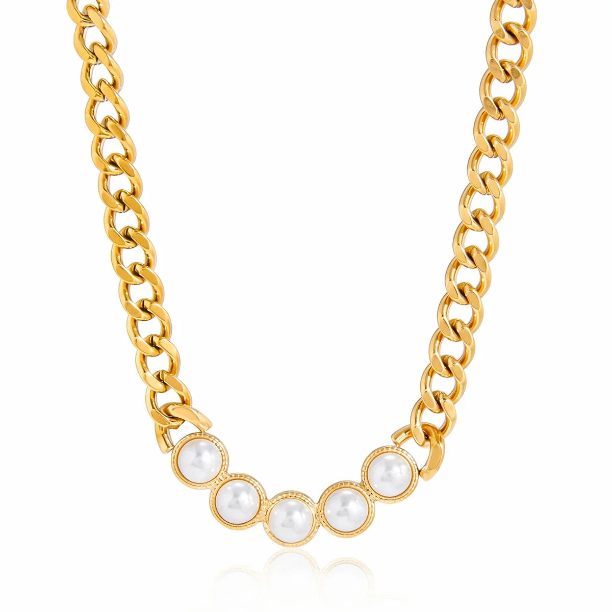 Youthway elegante imitação de pérola sorriso forma pingente colar para mulher 18k ouro pvd banhado a aço inoxidável colar de corrente cubana