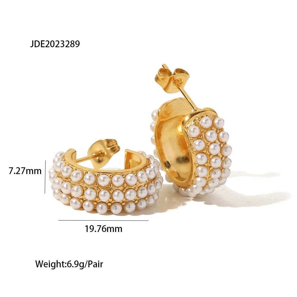 Brinco de Ouro 18k Feminino Pérolas Geométricas