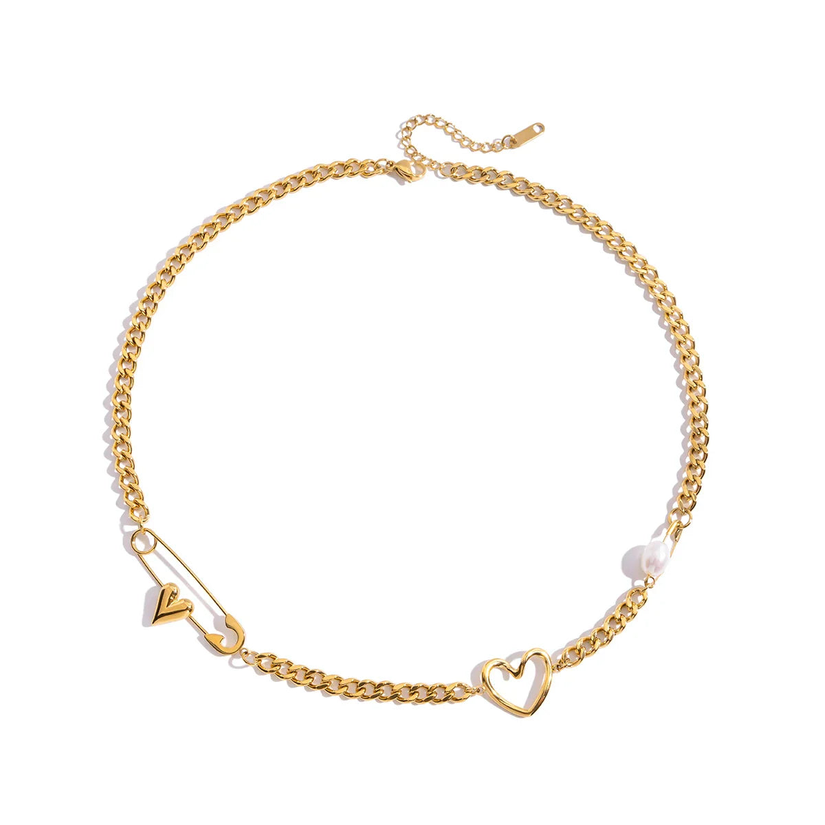 Youthway 18k banhado a ouro pérola coração clipe de papel fecho pingente colar à prova dwaterproof água aço inoxidável elegante feminino jóias para presente