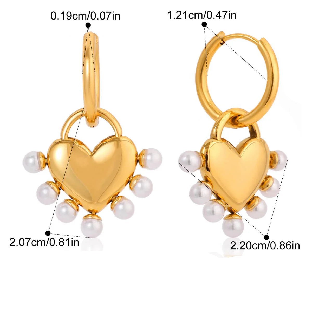 Brinco de Ouro 18k Feminino Coração e Pérolas