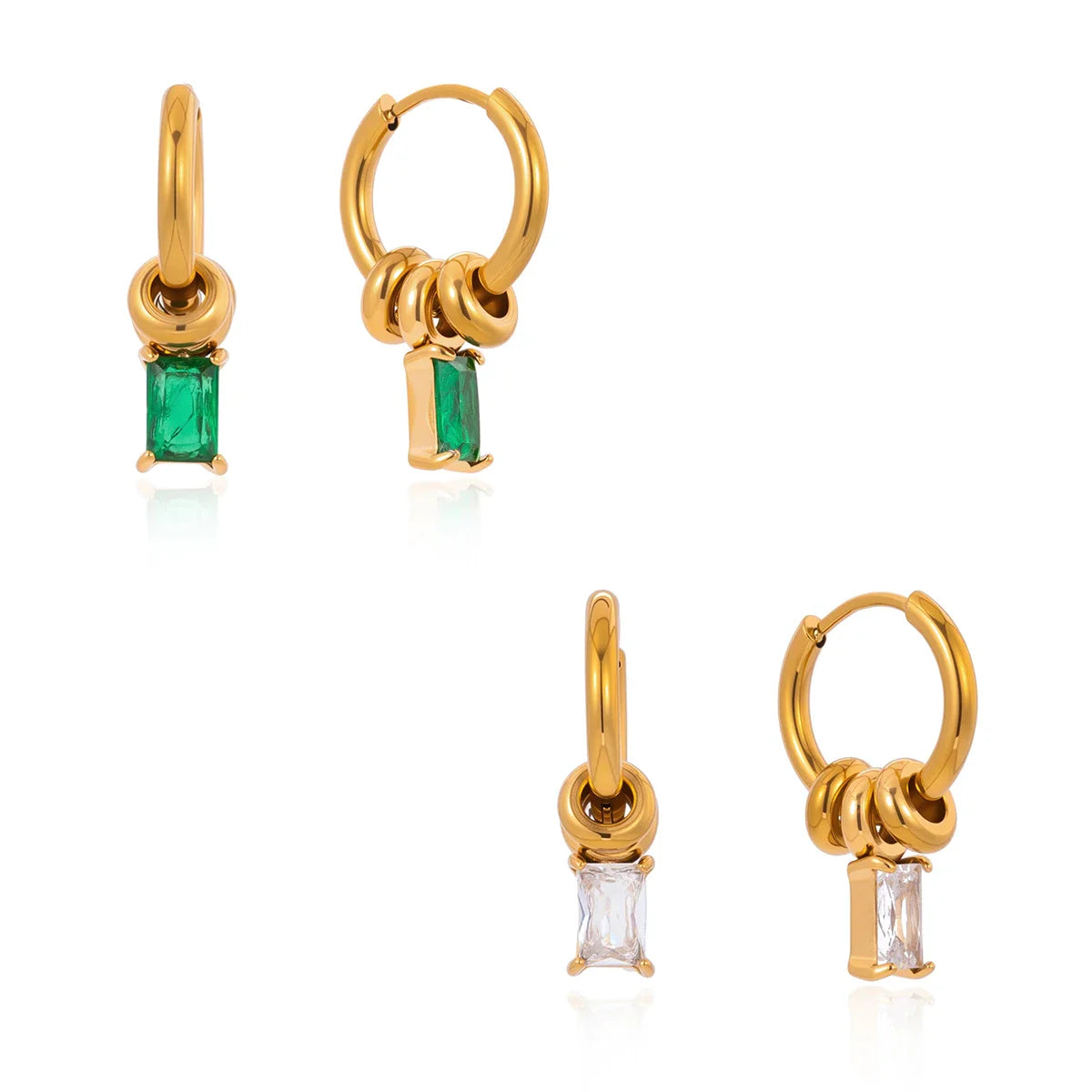 Youthway Brincos elegantes com zircônia verde e branca para mulheres, brincos de aço inoxidável banhados a ouro 18K, joias da moda, presente