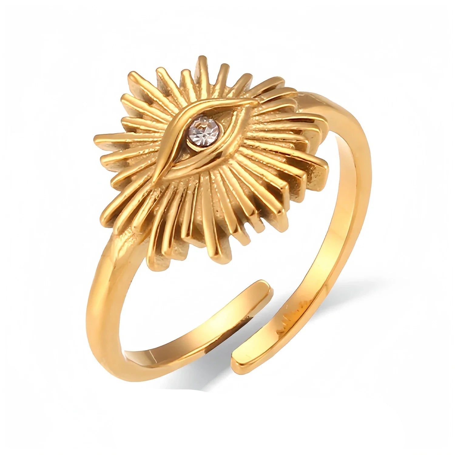 Anel de olho do diabo com abertura ajustável em aço inoxidável incrustado com zircão banhado a ouro 18K, joias de anel personalizadas