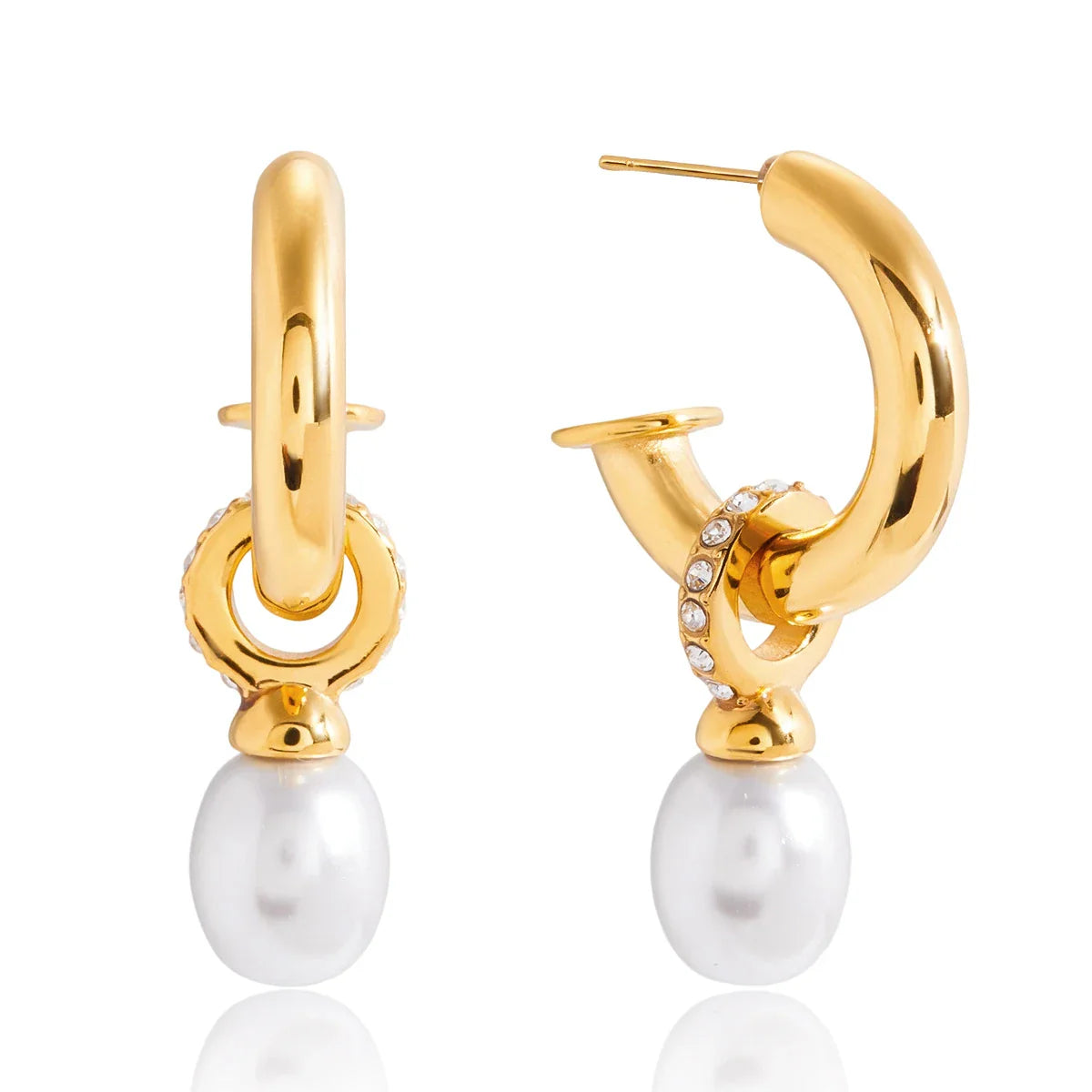 Youthway elegante cristal imitação de pérola brincos para mulheres minimalista 18k banhado a ouro brincos de aço inoxidável moda jóias