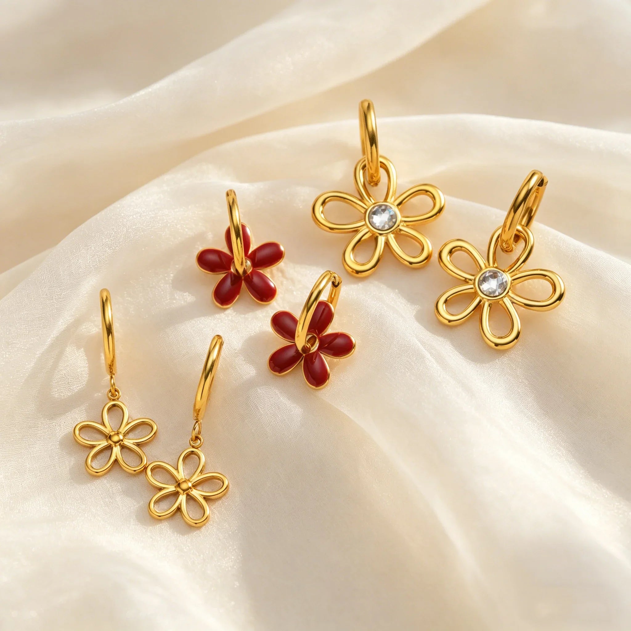  Brincos de Flor Geométrica Oca em Aço Inoxidável da Moda para Mulheres, Joia Elegante à Prova d'Água para Presente de Aniversário