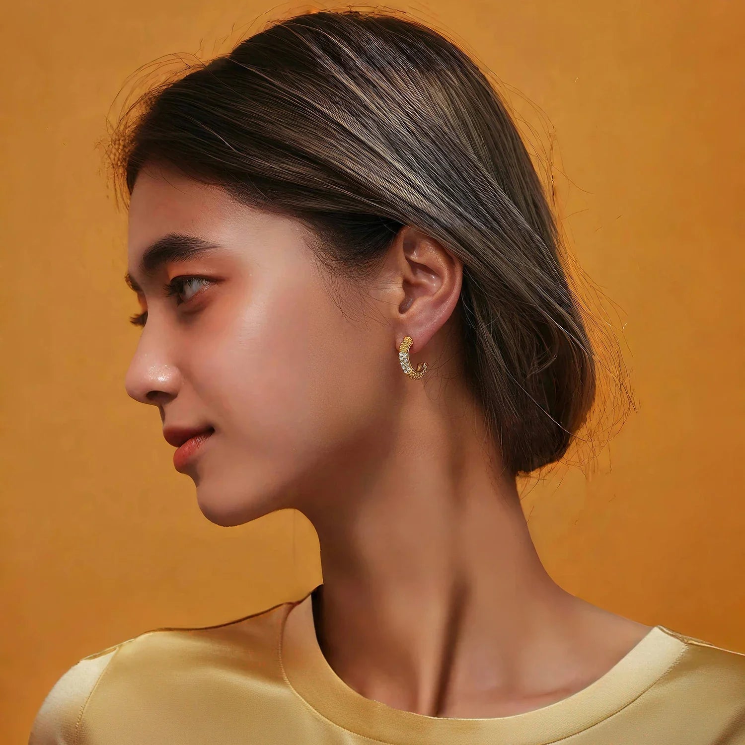 Brincos de aço de titânio com zircônia incrustada estilo francês para mulheres, aço inoxidável polido fino banhado com brinco de ouro 18K