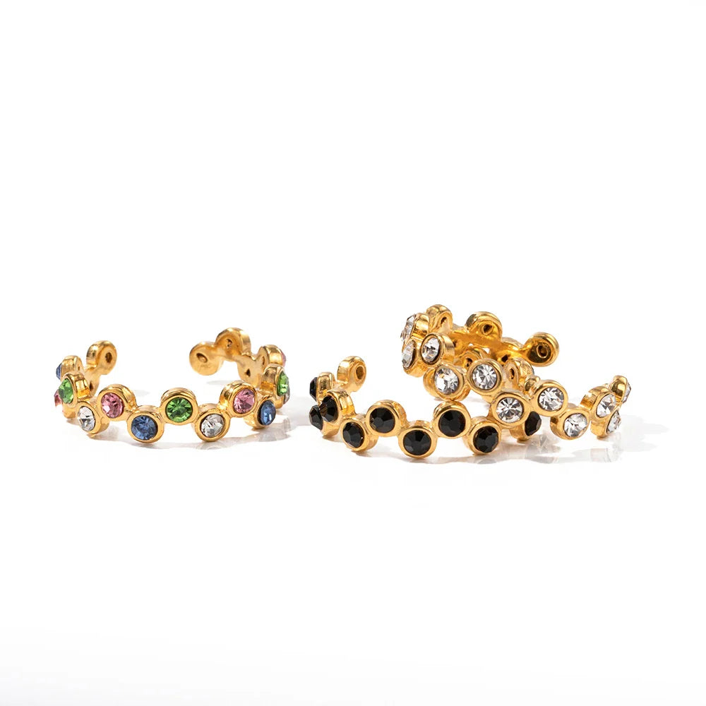 Youthway aço inoxidável multicolorido zircônia cúbica escalonado anel aberto design simples 18k banhado a ouro jóias vintage 2023