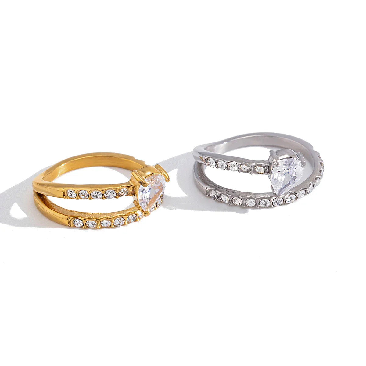 Youthway Anéis abertos de cristal de zircônia com gota de água para mulheres, minimalistas, banhados a ouro 18k, anéis de aço inoxidável, joias da moda, presente