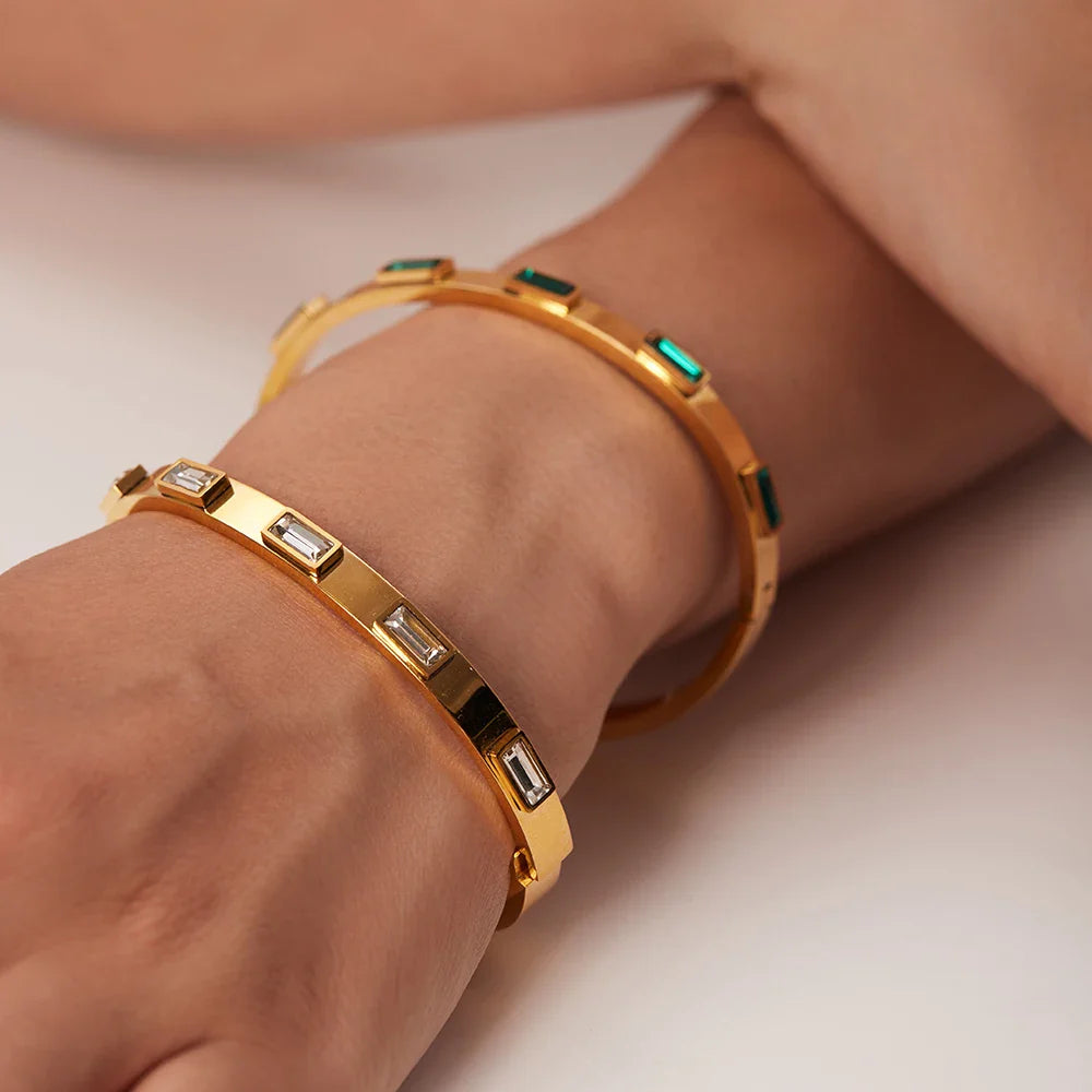 Youthway-Zircônia Cúbica Pulseira de Aço Inoxidável para Mulheres, Não Ajustável, Luxo Requintado Presente Jóias, Verde e Branco