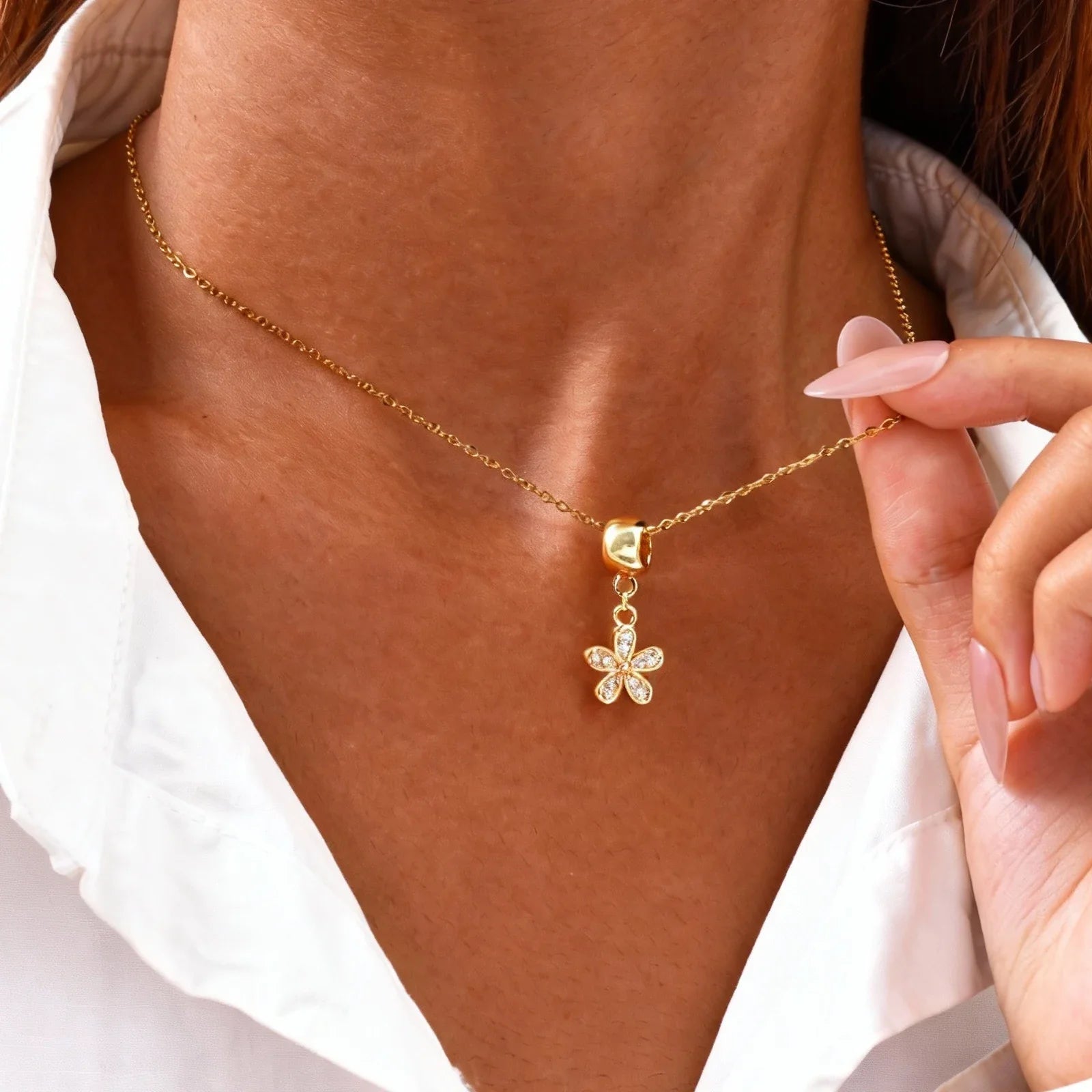 Colar de gota de água oca minimalista, pingente de lágrima de aço inoxidável banhado a ouro 18K para mulheres, joias por atacado à prova d'água