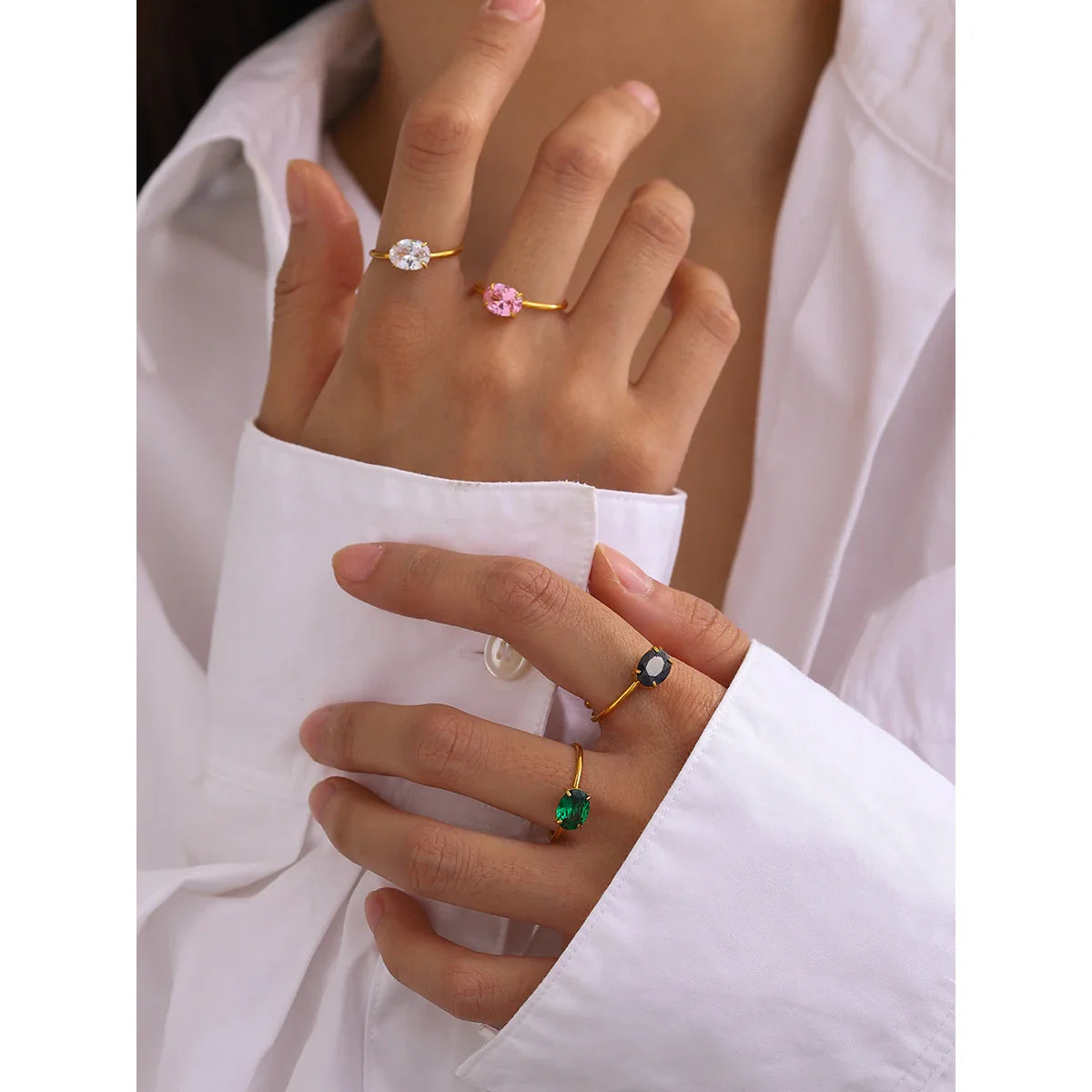 Youthway brilhante zircônia diamantes anel aberto de aço inoxidável 18k cor ouro único bling charme jóias presente 2024
