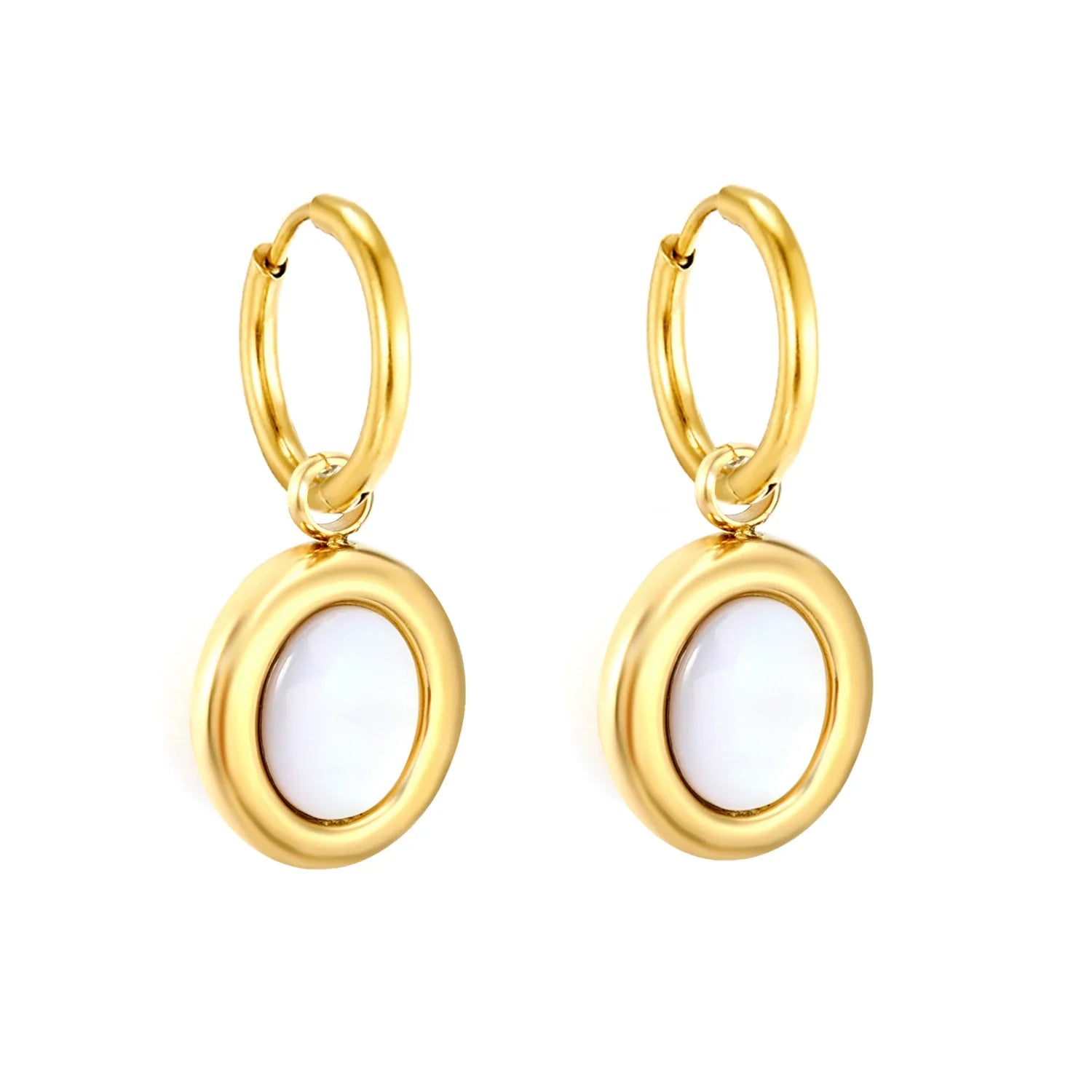 Brincos de Moda Minimalista em Forma de Concha Oval, Acessórios Elegantes Vintage em Aço Inoxidável com Revestimento Dourado para Mulheres/Meninas