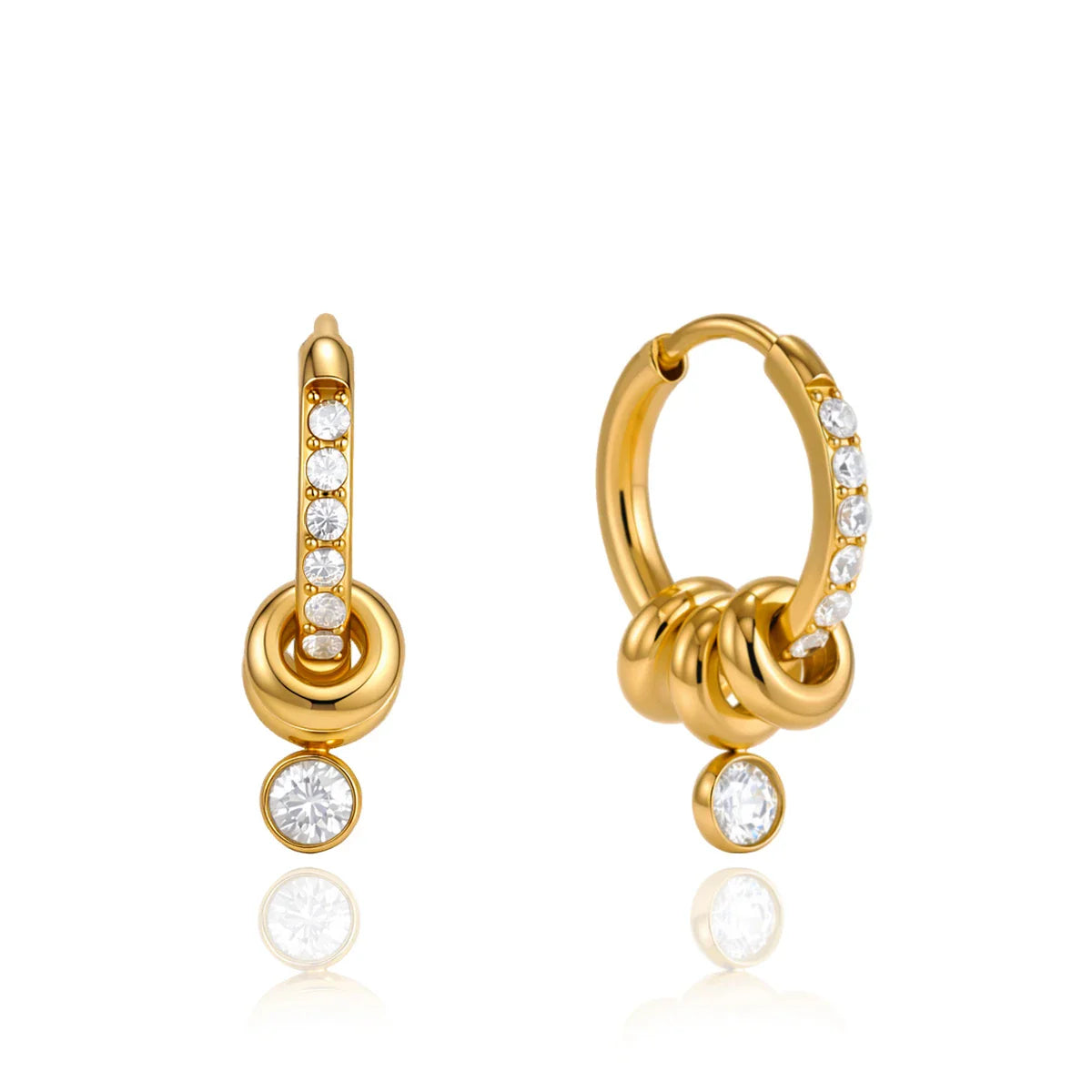 Youthway Brincos delicados com clipe de cristal branco e verde para mulheres, brincos de aço inoxidável banhados a ouro 18K, joias da moda, presente