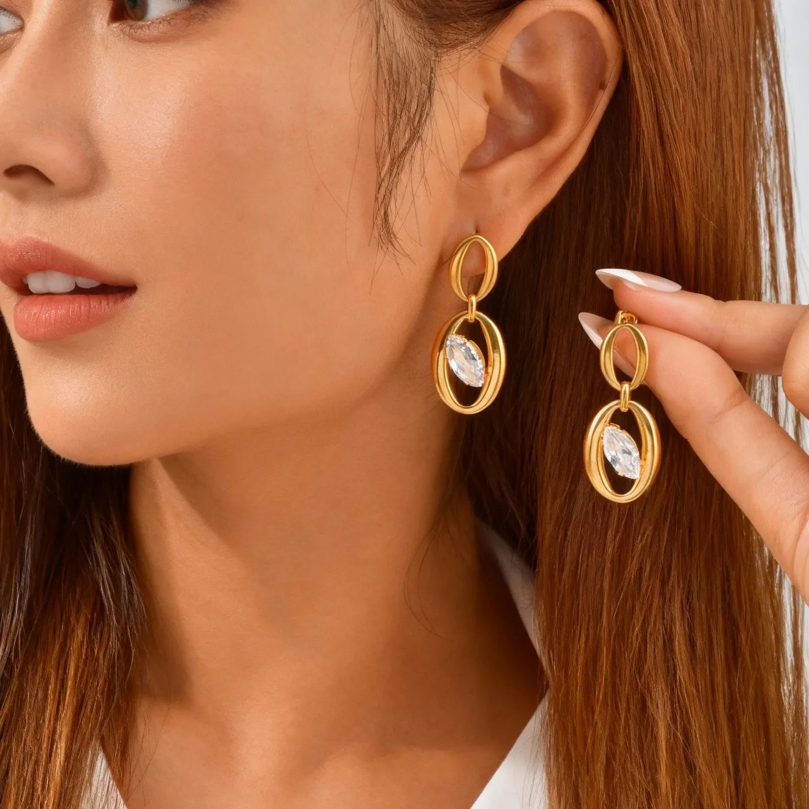 Brincos geométricos minimalistas de zircão para mulheres, presentes de joias à prova d'água de aço inoxidável banhado a ouro 18K