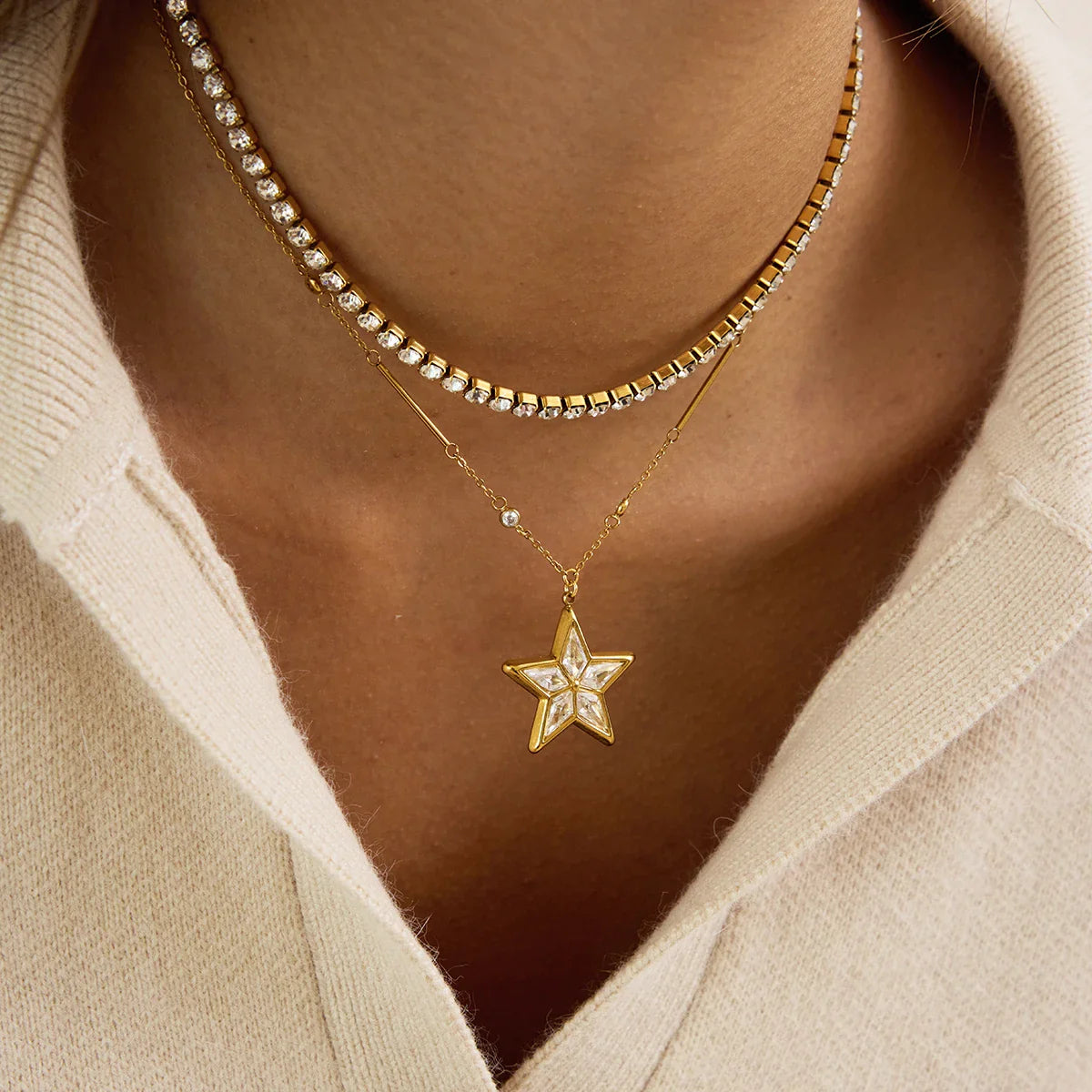 Youthway delicado zircão estrela pingente colar para mulher minimalista 18k ouro pvd banhado a aço inoxidável colar moda jóias