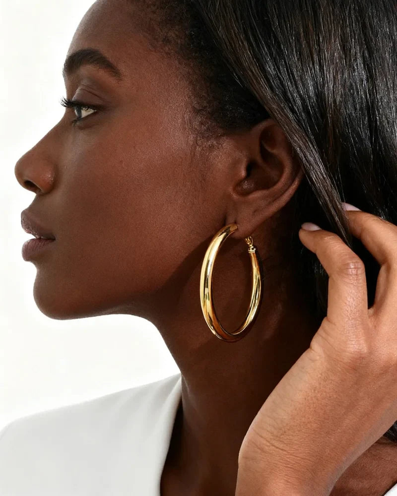 Brincos de argola circulares de 30/40/50 mm para mulheres, joias minimalistas clássicas banhadas a ouro 18k de aço inoxidável hipoalergênico