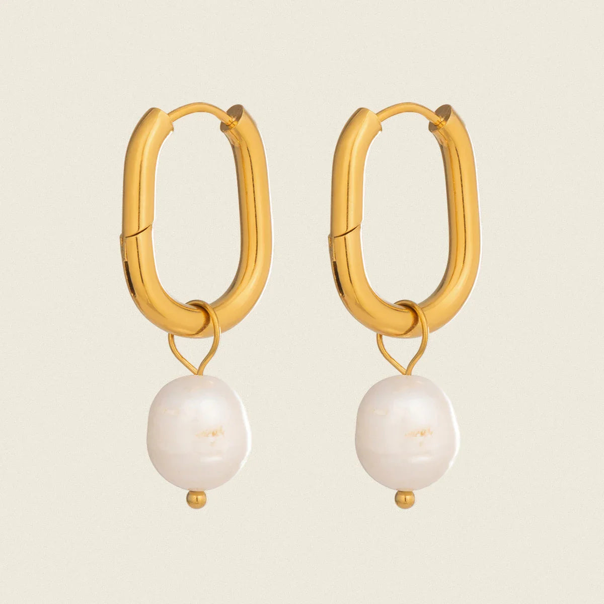 Brinco de Argola Geométrico Elegante c.citybeauty em Aço Inoxidável com Pingente de Pérola Natural para Mulheres, Joia Banhada a Ouro 18K, Presente