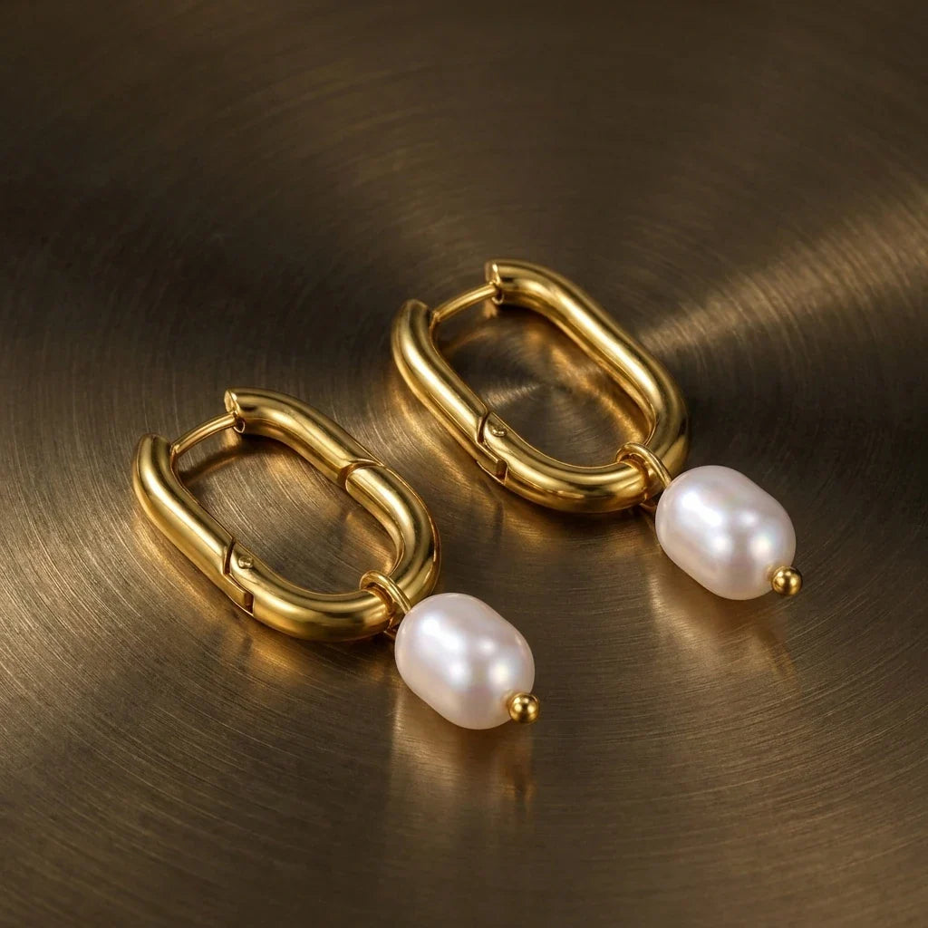 Brincos de Argola com Pérolas em Aço Inoxidável para Mulheres: Estilo Radiante e Ousado, Ajuste Perfeito, Joia Chique para o Dia a Dia – Presente Ideal