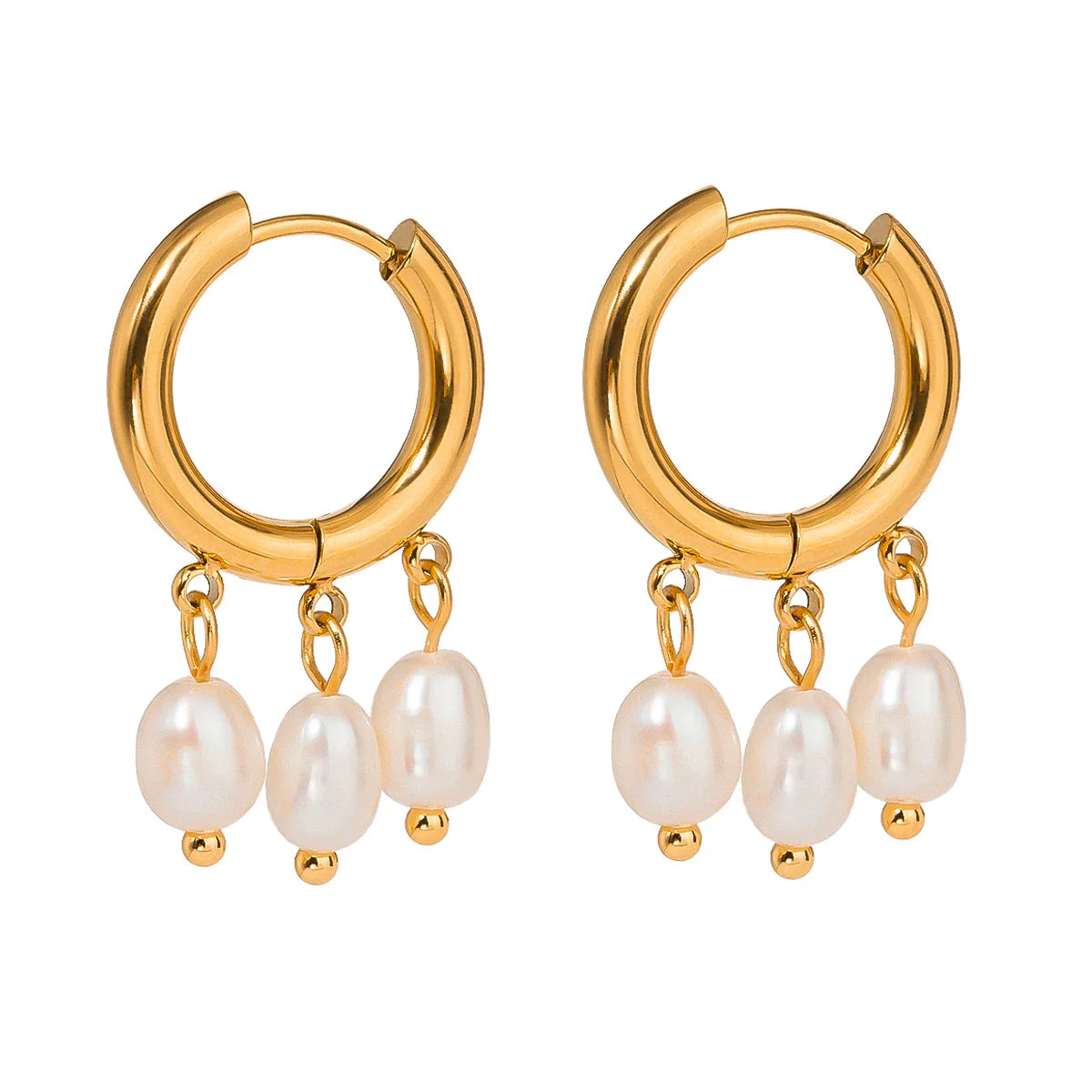 Youthway-Pérolas Brancas Puras de Água Doce Dangle Hoop Brincos para Mulheres, Aço Inoxidável, Anti Alérgico, Elegantes Jóias de Gala