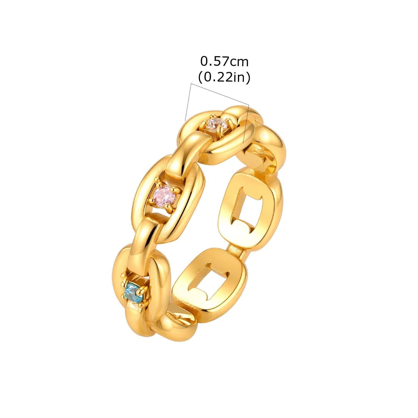 Anel de Corrente Dourado com Zircônia Cúbica
