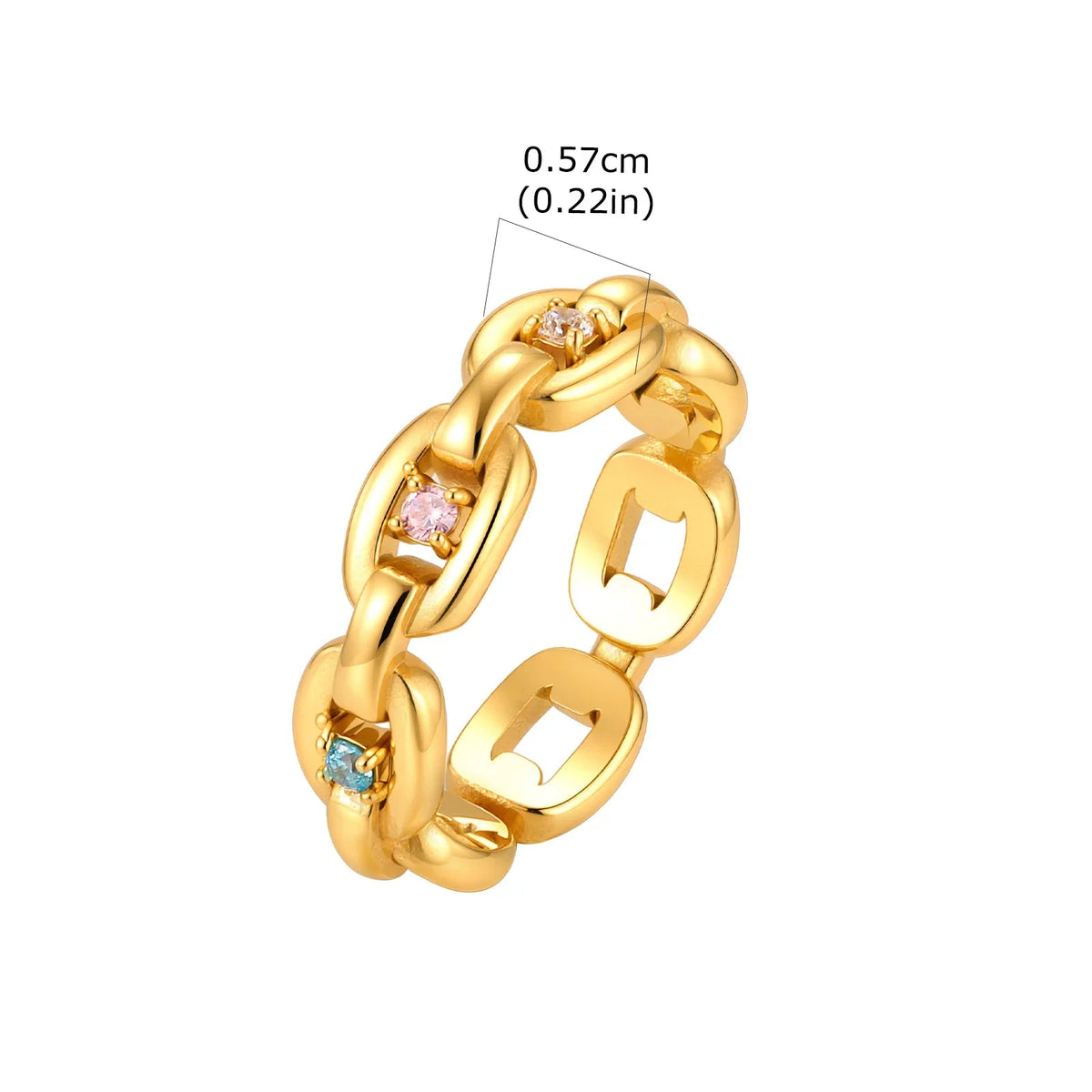 Anel de Corrente Dourado com Zircônia Cúbica