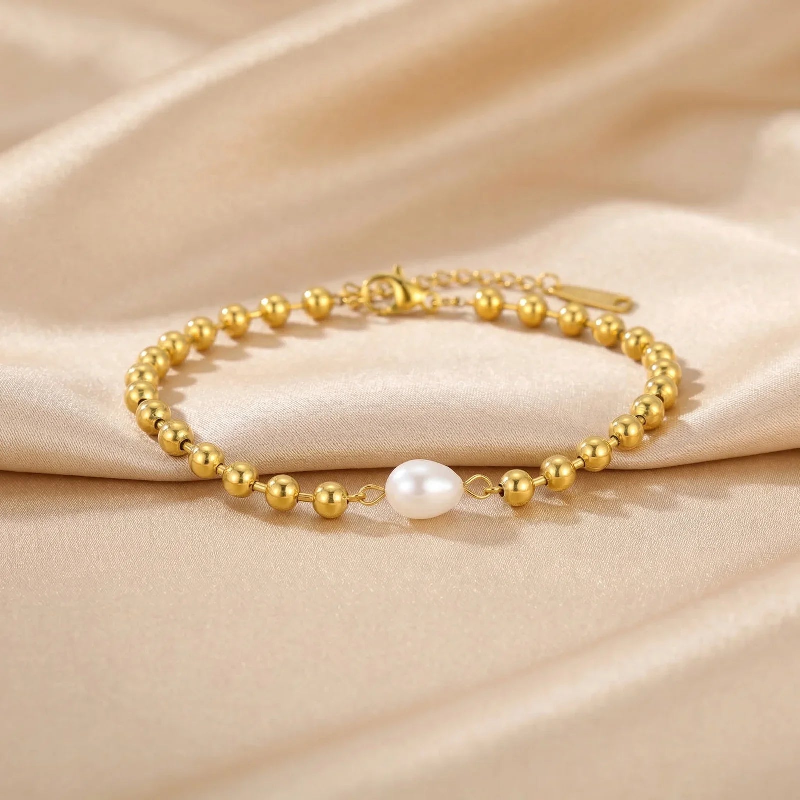 Pulseira de Pérolas Imitadas em Aço Inoxidável Vnox para Mulheres, Colares com Corrente de Pérolas Lisas Banhadas a Ouro, Joias à Prova d'Água
