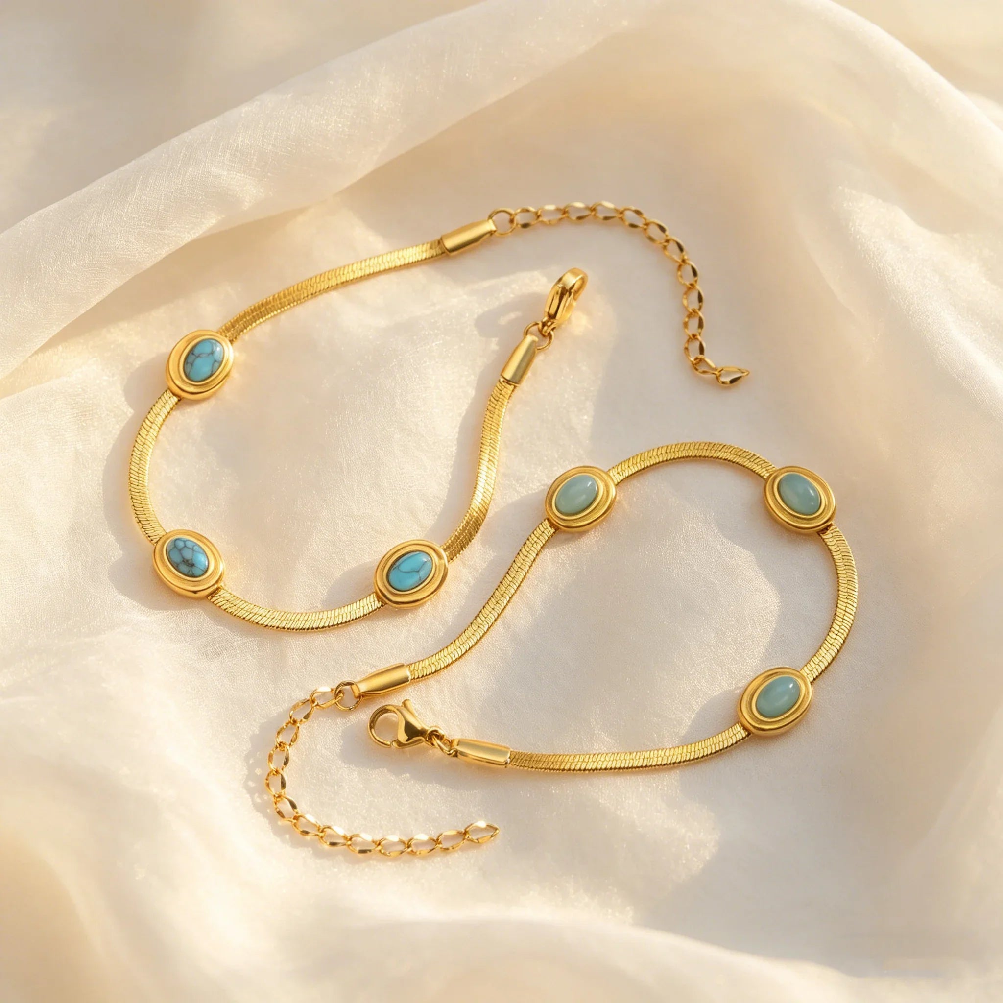 Colar e Pulseira de Aço Inoxidável com Pingente de Pedra Natural para Mulheres, Novo Conjunto de Joias à Prova d'Água da Moda, Presente