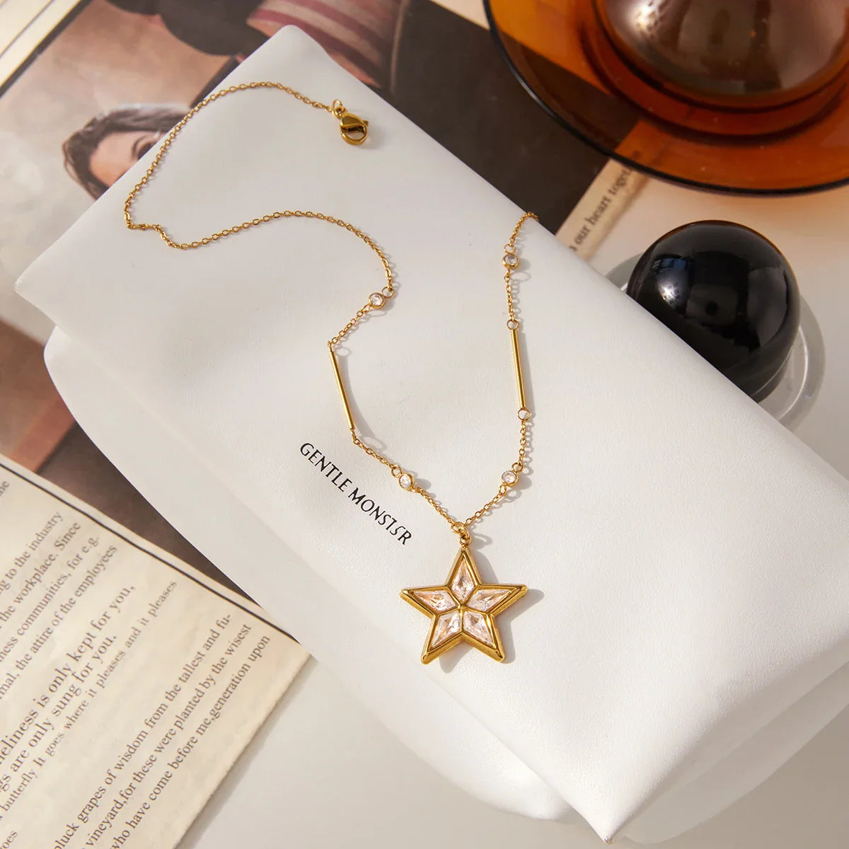 Youthway delicado zircão estrela pingente colar para mulher minimalista 18k ouro pvd banhado a aço inoxidável colar moda jóias