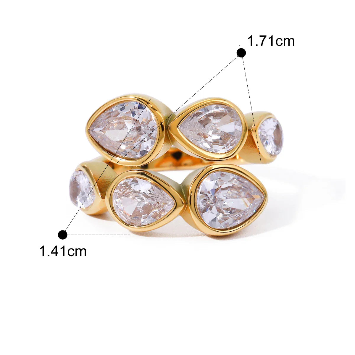 Anéis Geométricos de Zircônia Banhados a Ouro 18k