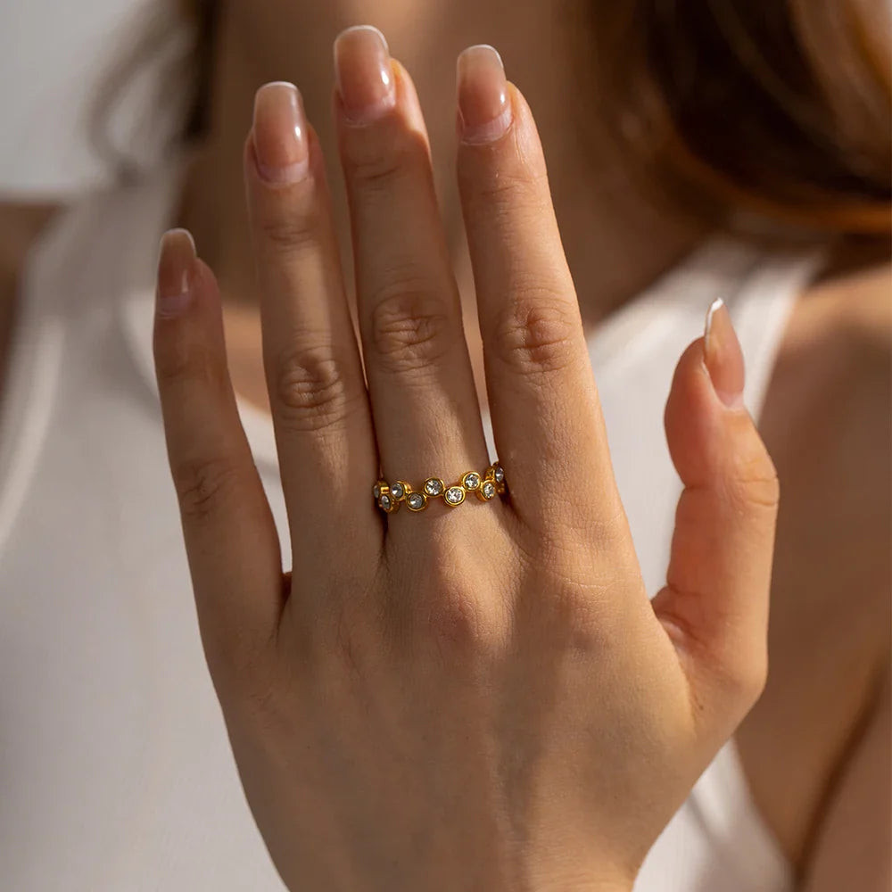 Youthway aço inoxidável multicolorido zircônia cúbica escalonado anel aberto design simples 18k banhado a ouro jóias vintage 2023