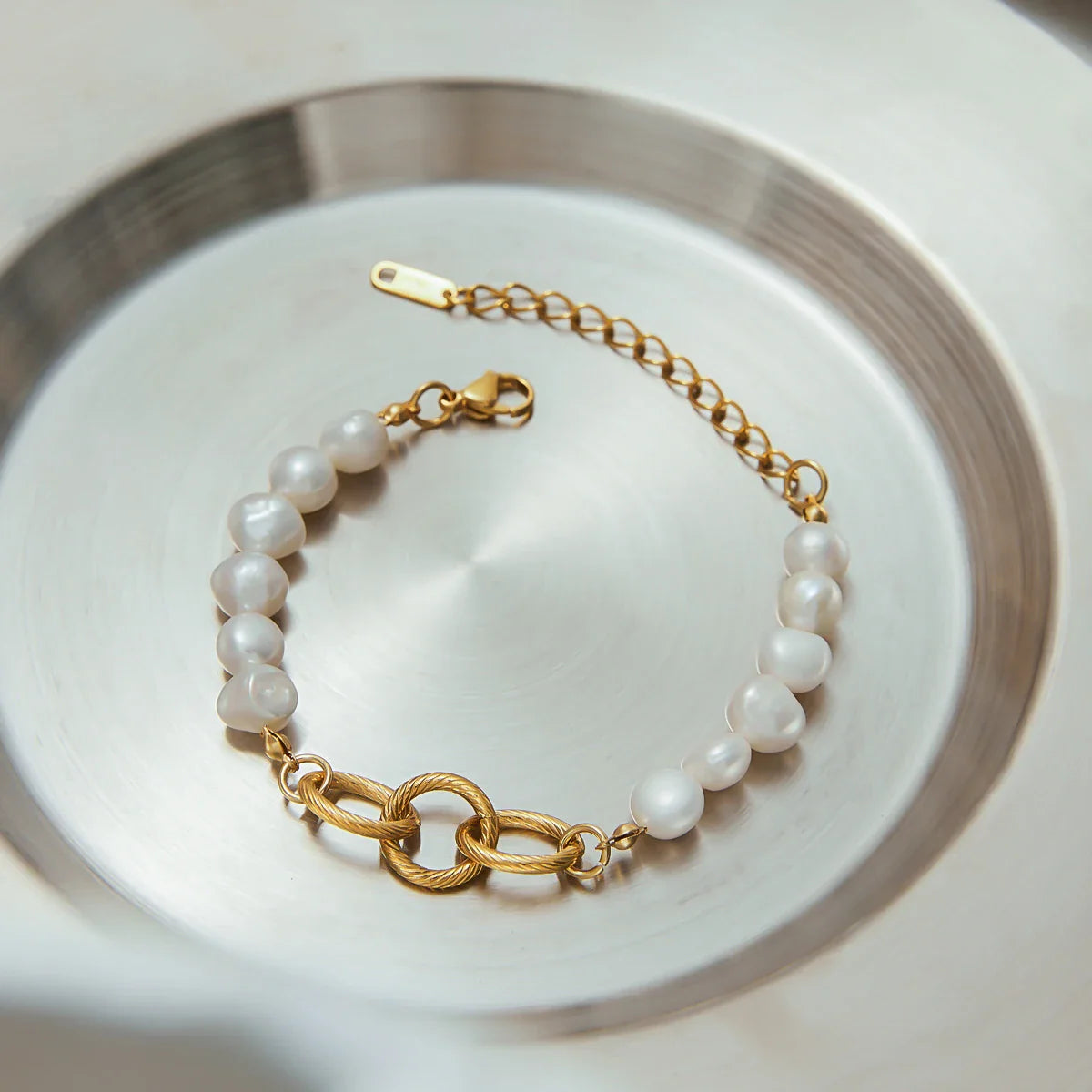 Youthway pérola de água doce rosqueada corrente pulseira pulseira de aço inoxidável jóias de pulso luxo elegante pérolas pulseira