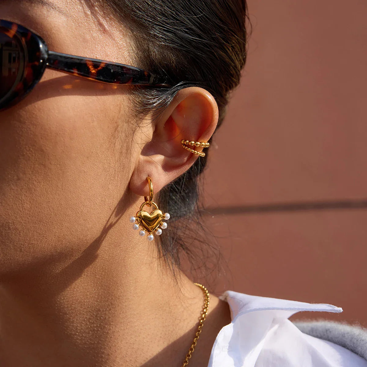 Youthway romântico grande coração imitação de pérola brincos para mulheres 18k banhado a ouro brincos de aço inoxidável moda jóias presente