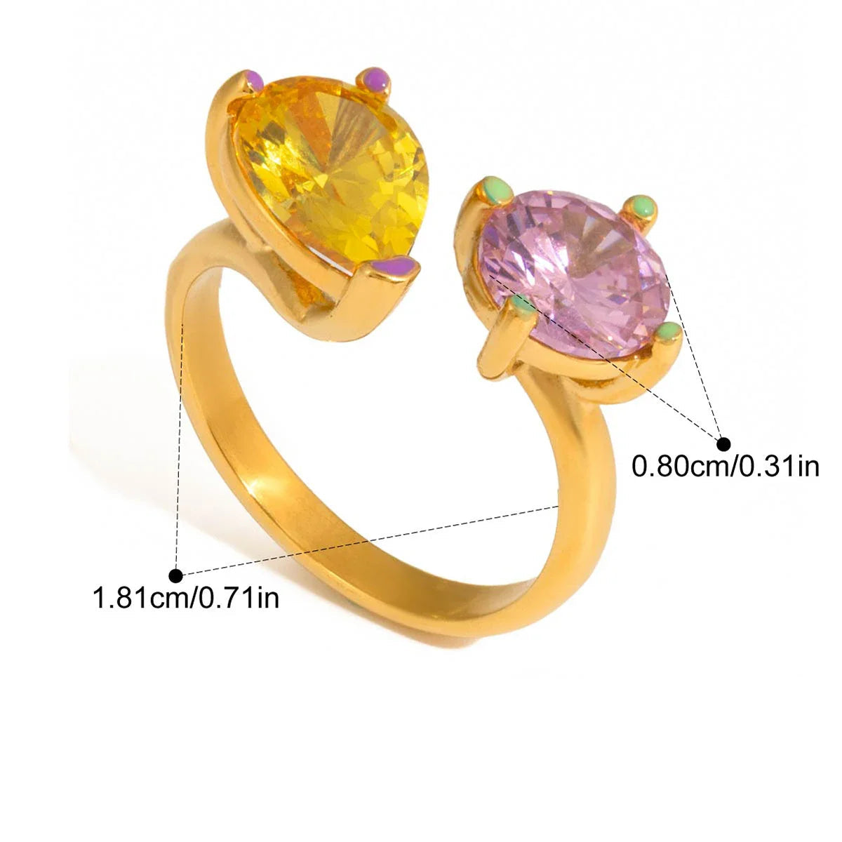 Anéis Geométricos de Zircônia Banhados a Ouro 18k