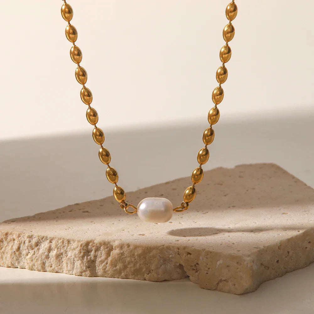 Youthway natural de água doce pérola pulseira colar conjunto aço inoxidável pvd banhado a ouro 18k jóias à prova dwaterproof água para mulher