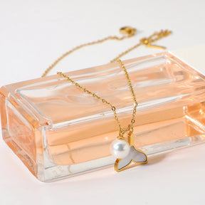 Tarnish Free Shell Mermaid Tail Pearl Colar Pingente para Mulheres e Meninas, Gargantilha de Aço Inoxidável, Presentes Jóias