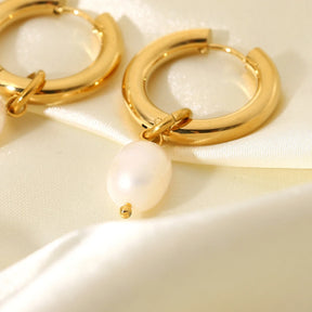 18k banhado a ouro de aço inoxidável de água doce pérola pingente huggie brincos para festa feminino jóias acessórios