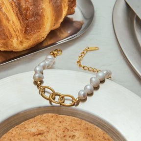 Youthway pérola de água doce rosqueada corrente pulseira pulseira de aço inoxidável jóias de pulso luxo elegante pérolas pulseira