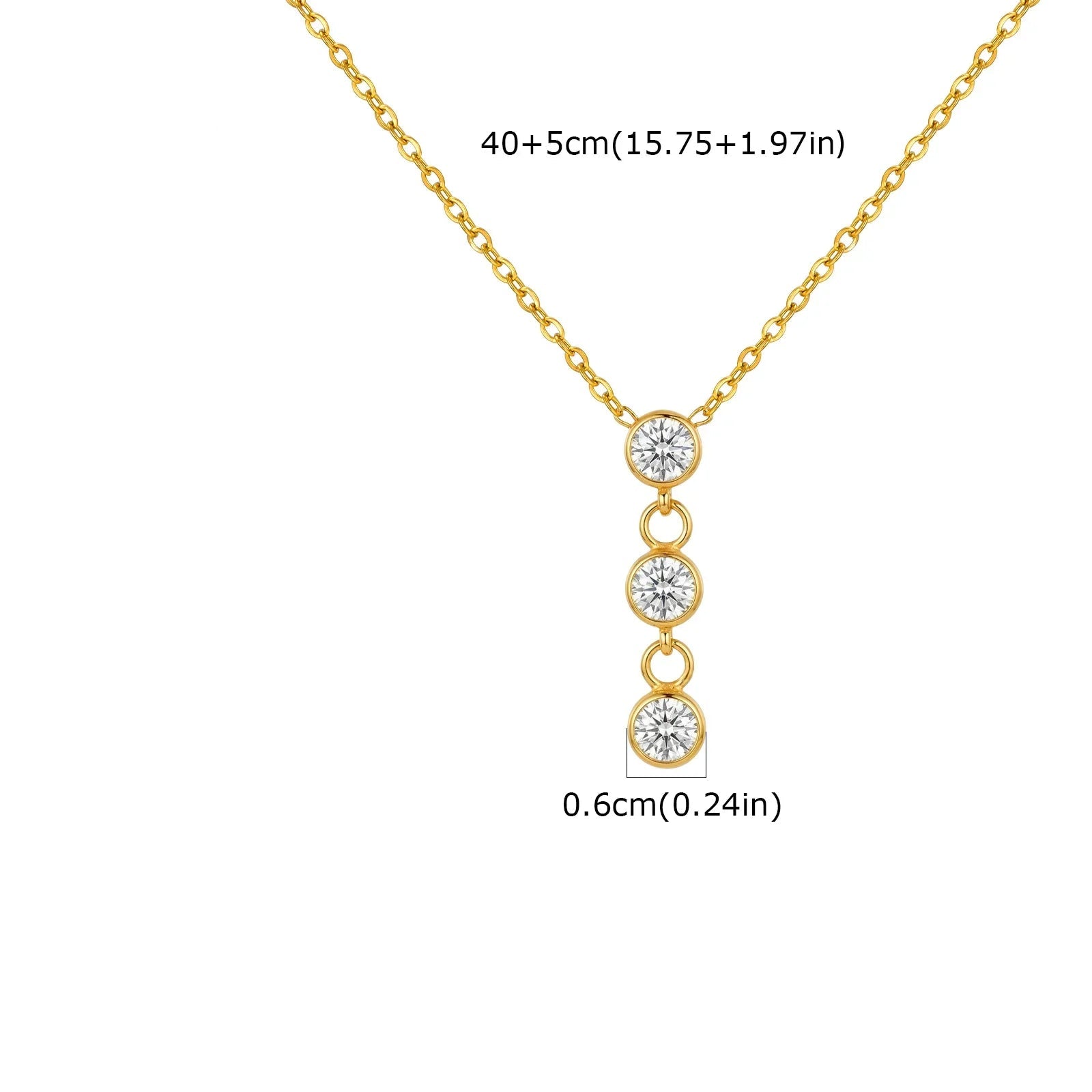 Colar de Pingente de Aço Inoxidável com Três Zircônias, Joias Femininas Brilhantes com Zircônia Cubica AAA, Presente para Festas e Uso Diário