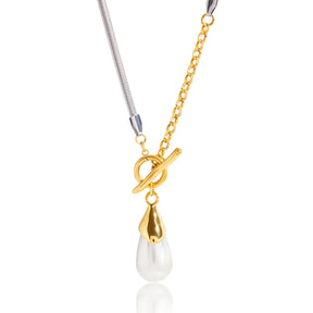 Youthway elegante imitação de pérola pingente cor misturada corrente colar para mulheres vintage 18k banhado a ouro colar de aço inoxidável