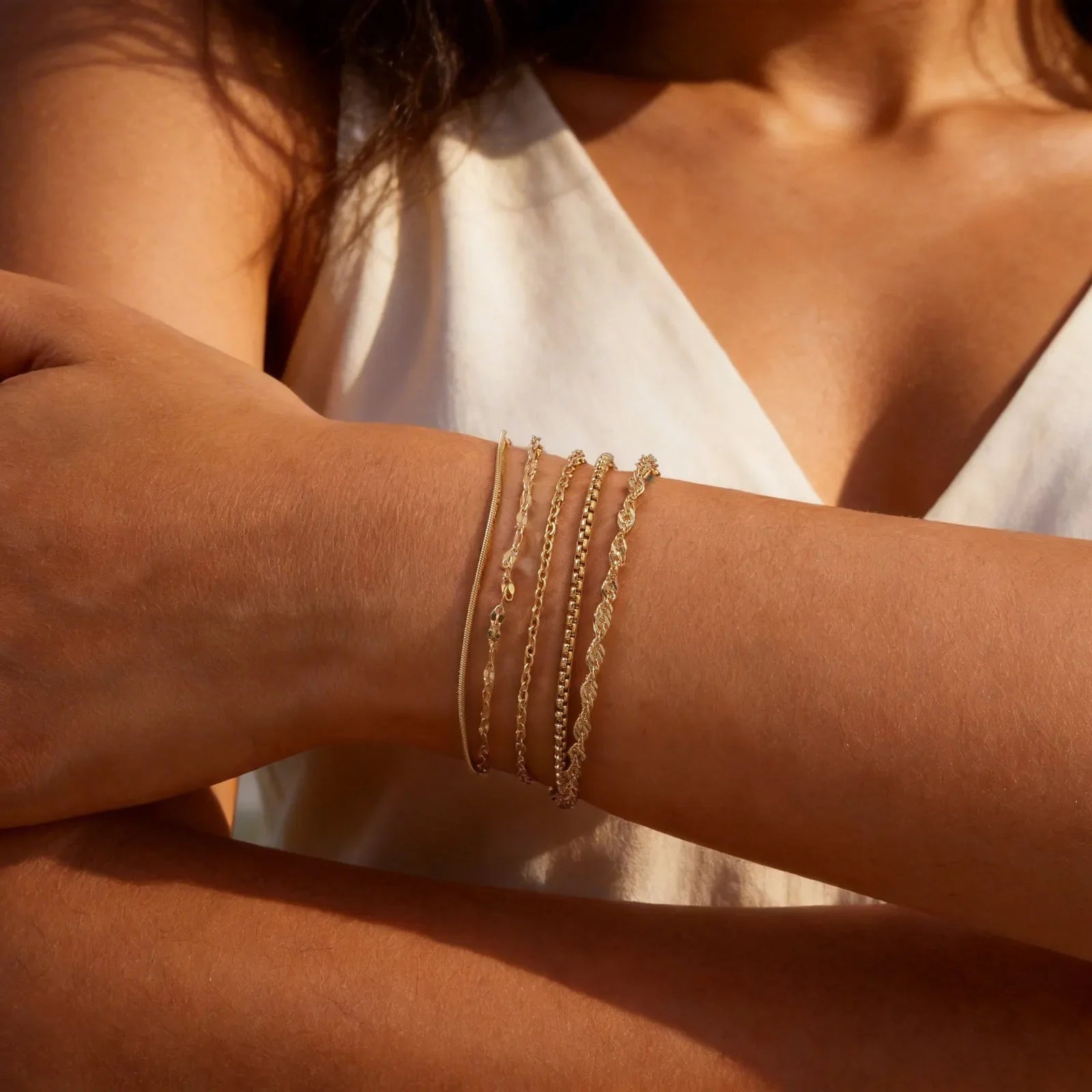Pulseira de Corrente Empilhável Simples e Minimalista para Mulheres, Pulseira de Elo de Cobra, Corda e Cabo, Joia de Mão Delicada à Prova d'Água, Presente