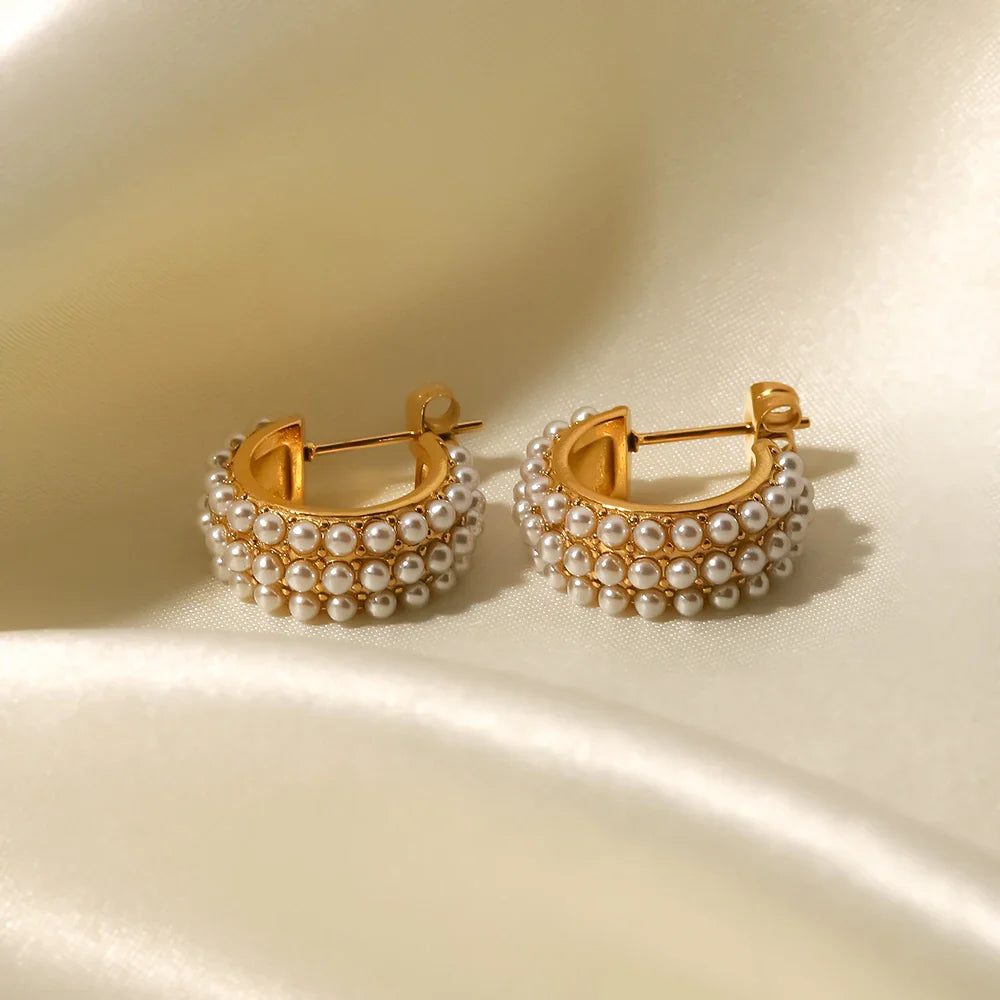 Youthway elegante imitação de pérolas brincos de aço inoxidável geométrico ouro 18k pvd banhado à prova dtrendy água jóias na moda