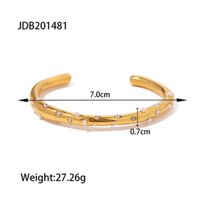 Pulseira Geométrica Pérola Zircônia Aço Inox