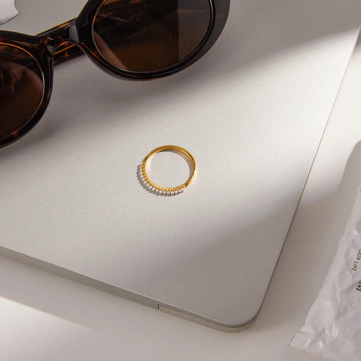 Youthway elegante imitação de pérola anéis para mulheres minimalista 18k banhado a ouro anéis de aço inoxidável simples moda jóias presente
