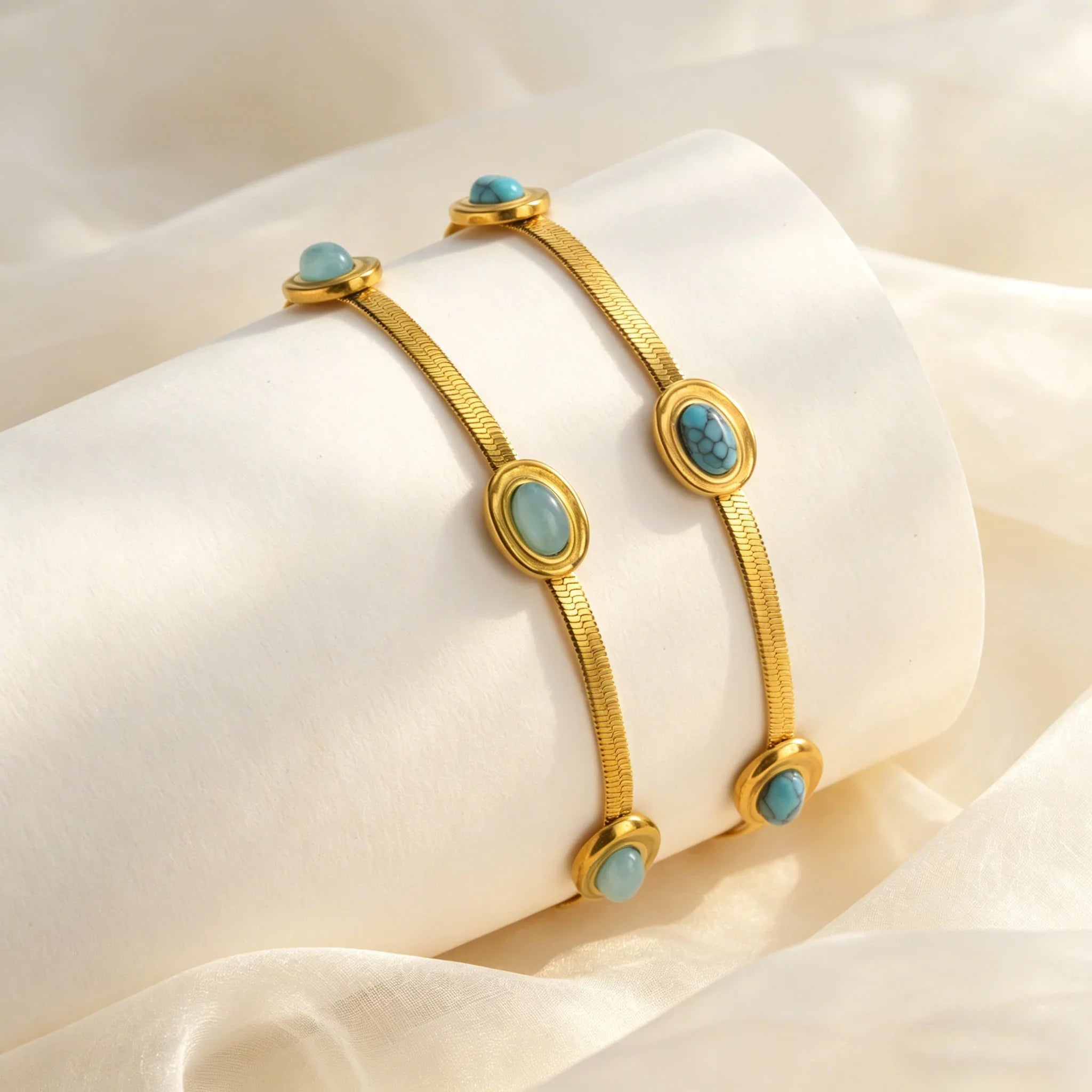 Colar e Pulseira de Aço Inoxidável com Pingente de Pedra Natural para Mulheres, Novo Conjunto de Joias à Prova d'Água da Moda, Presente